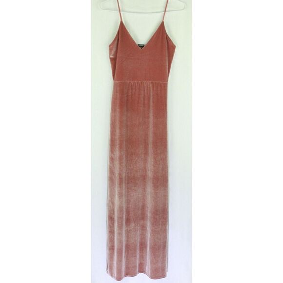 Boo Hoo Maxi Dress Velvet Velour Pink V Neck Spaghetti Straps Womens 4 - Picture 1 of 9